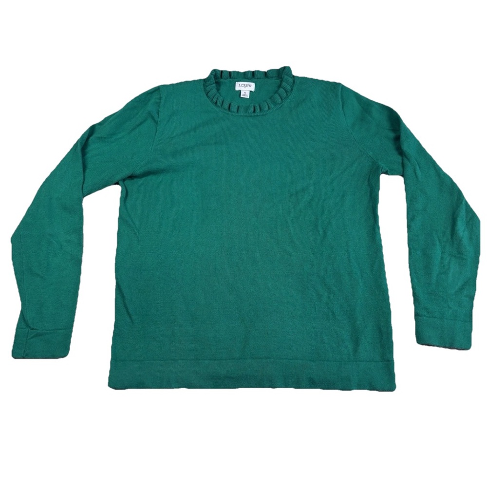 J.Crew Factory Womens S Cotton Ruffleneck Sweater Green Resort Office